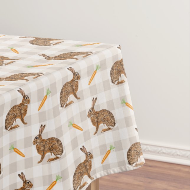Toalha De Mesa Brown Hare And Carrots Beige Pattern Cute Easter (Posição Original)