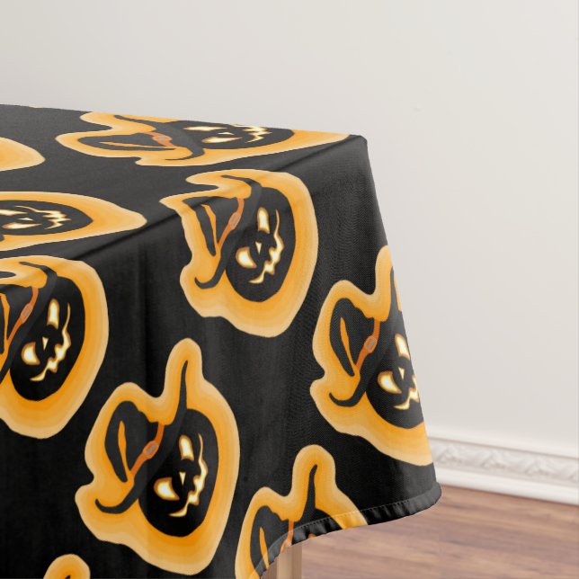 Toalha De Mesa Bruxa De Abóbora Brilhante Na Tablecloth Preta (Posição Original)