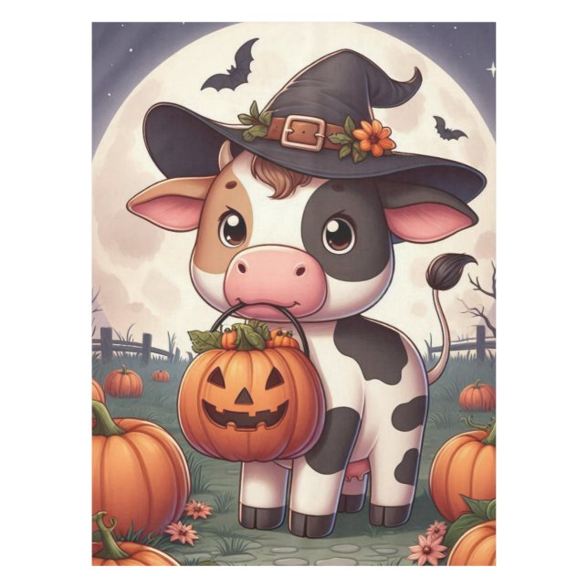 Toalha De Mesa Bruxa vaquinha fofa de Halloween (Frente)