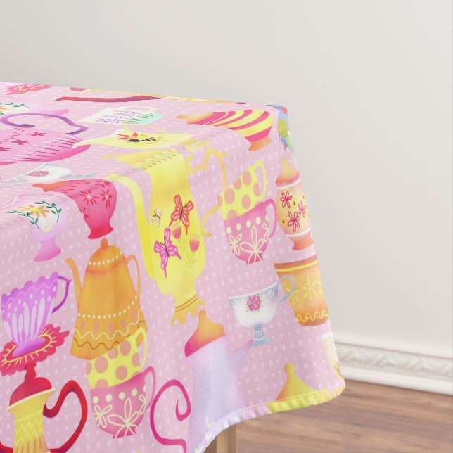 Toalha De Mesa Bules e Xícaras Rosa  (Posição Original)