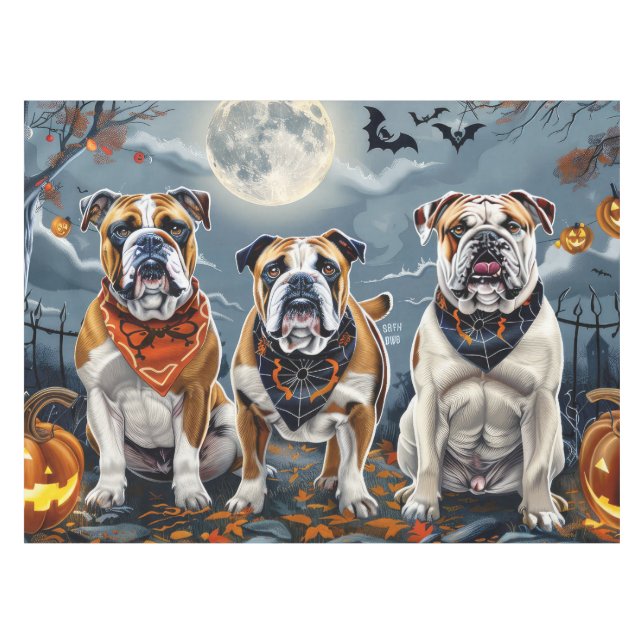 Toalha De Mesa Bulldog Halloween Spooky (Frente (Horizontal))