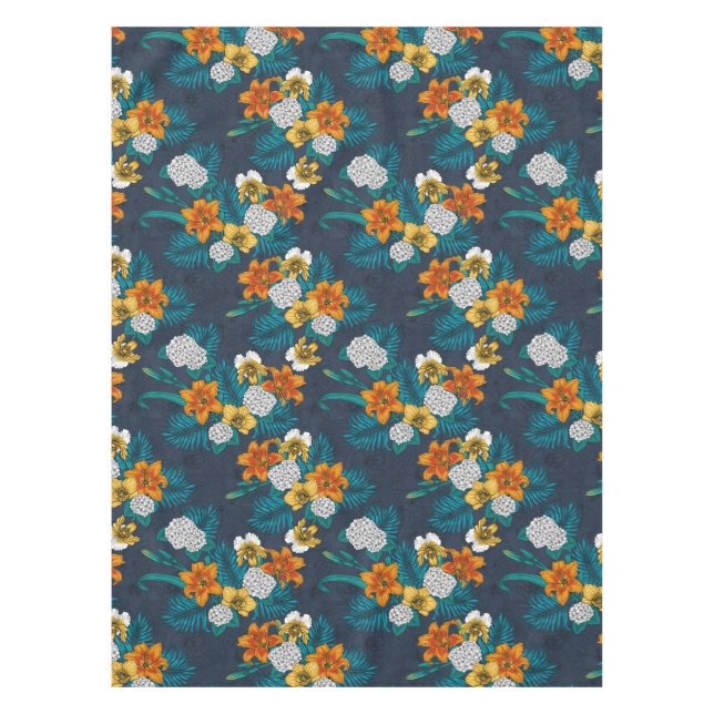 Toalha De Mesa Buquê tropical em azul (Frente)