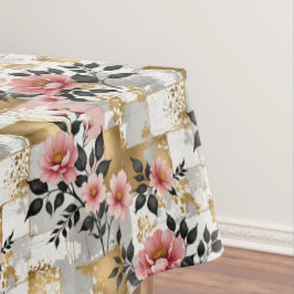 Toalha De Mesa Buquês cor-de-rosa com flores Douradas e brancas