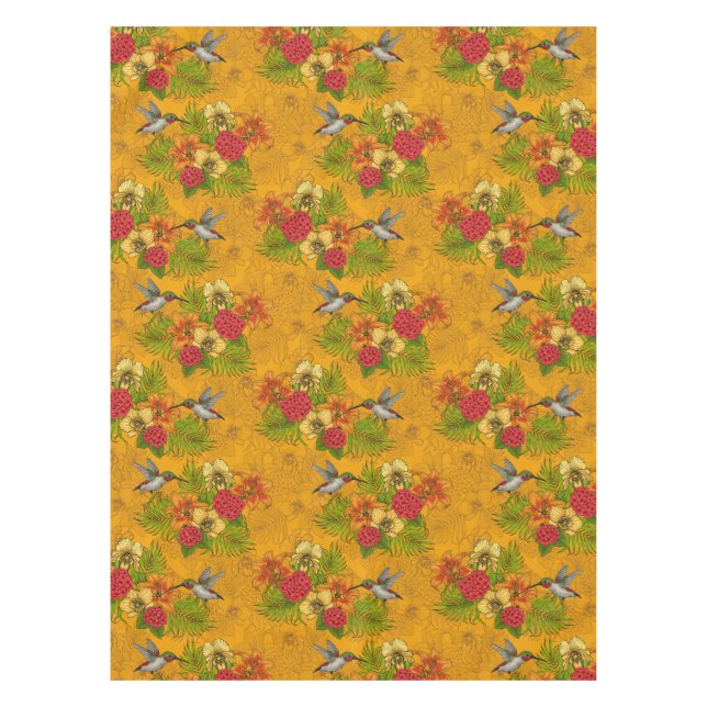 Toalha De Mesa Buquês tropicais e beija-flores 2 (Frente)