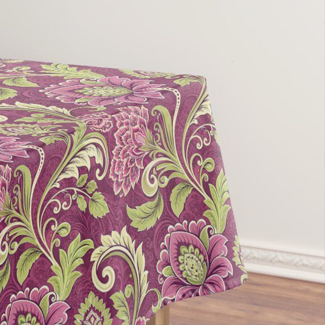 Toalha De Mesa Burundy & Green Floral Damask (Posição Original)