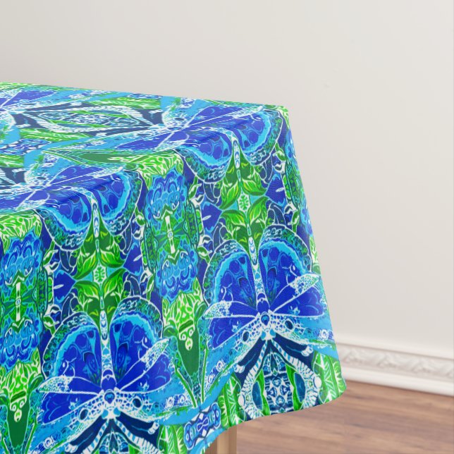 Toalha De Mesa Butterfly e Medallion Batik Padrões em Azul (Posição Original)
