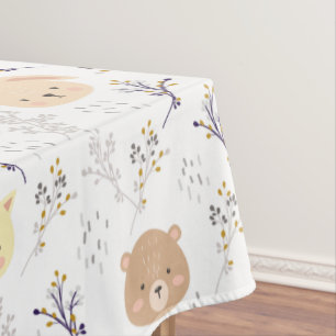 Toalha De Mesa Cabeça Animal Adorável E Padrão Floral