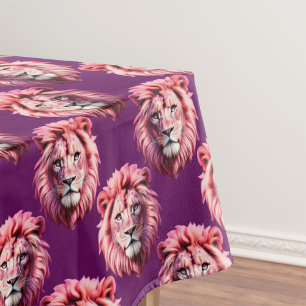 Toalha De Mesa Cabeça de Leão Rosa Desenho de Estampa Animal Roxa