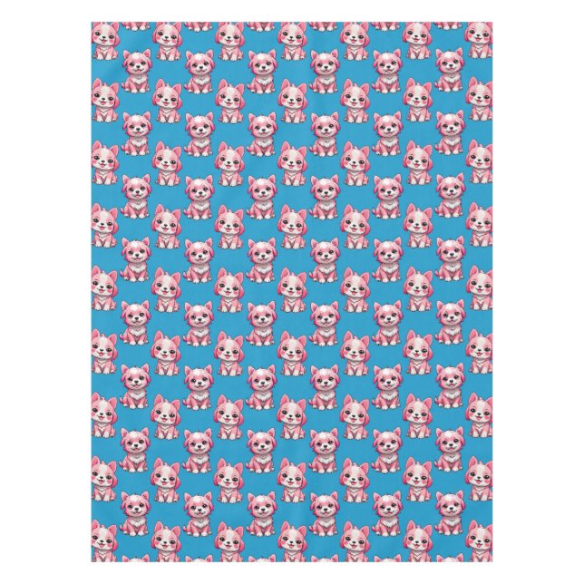 Toalha De Mesa Cachorros Rosa Fofo - Azul (Frente)