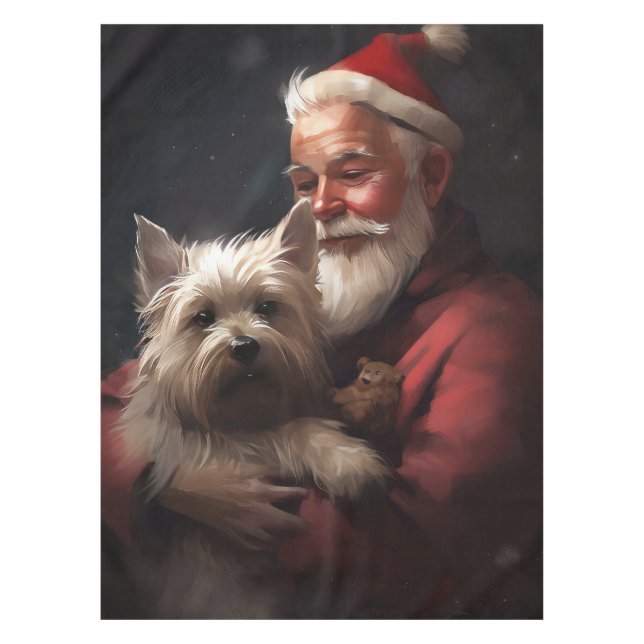 Toalha De Mesa Cairn Terrier com Papai Noel Natal Festivo (Frente)