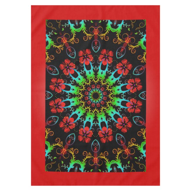 Toalha De Mesa Caleidoscópio Flor Hibiscus II + ideia (Frente)