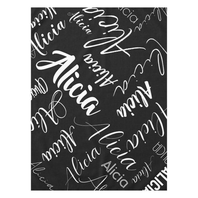 Toalha De Mesa Caligrafia Nome do Script Art Black White Modern (Frente)