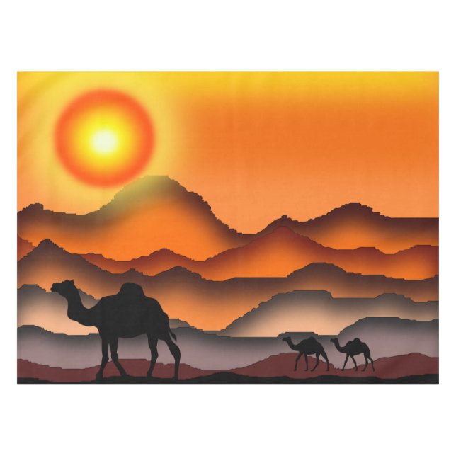 Toalha De Mesa Camelos No Deserto Sunset Tablecloth (Frente (Horizontal))