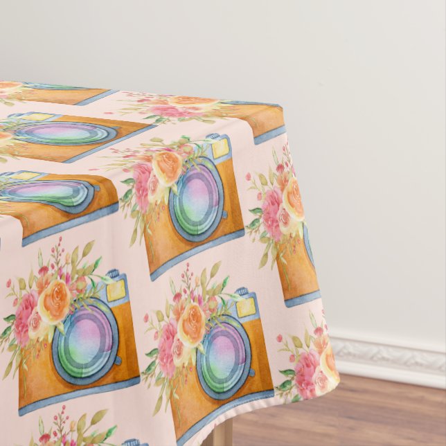 Toalha De Mesa Câmera Laranja Boho e Flores Padrão de Aquarela (Posição Original)