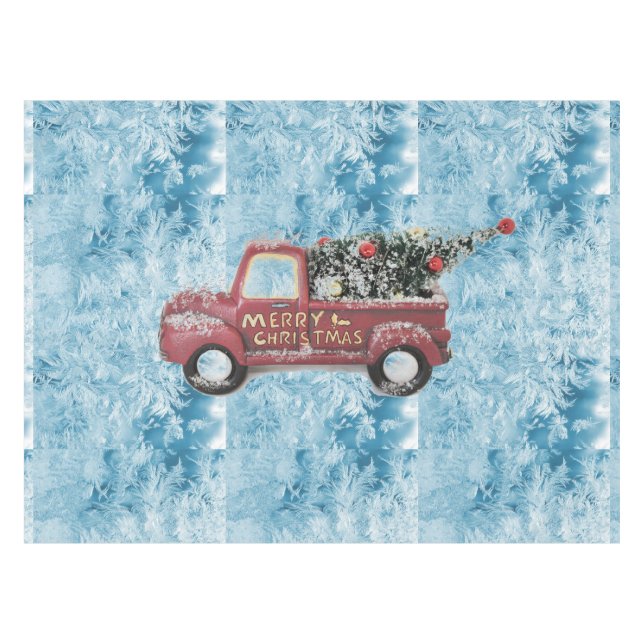 Toalha De Mesa caminhão de colheita vermelho sobre fundo azul com (Frente (Horizontal))