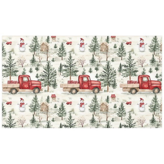 Toalha De Mesa Caminhão Vermelho com Presentes e Homem de Neve Gr (Frente (Horizontal))