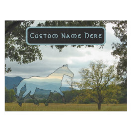 Toalha De Mesa Campo Montanhas Silhouette de Cavalo de Nome Perso