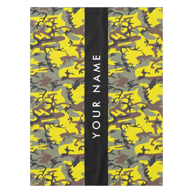 Toalha De Mesa Camuflagem amarela e castanha Seu nome Personaliza (Frente)