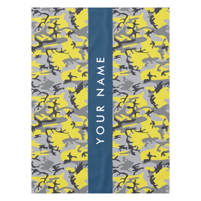 Toalha De Mesa Camuflagem Amarela e Cinza Seu nome Personaliza (Frente)