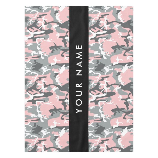 Toalha De Mesa Camuflagem rosa e Cinza Seu nome Personaliza (Frente)