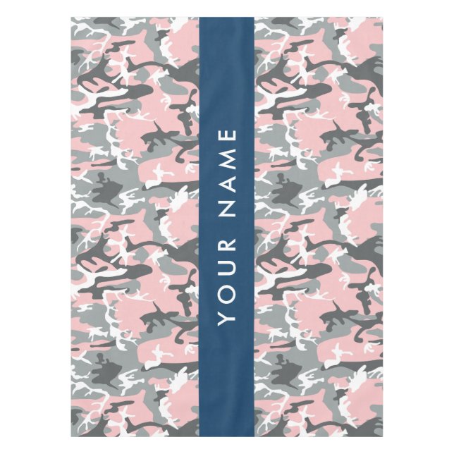 Toalha De Mesa Camuflagem rosa e Cinza Seu nome Personaliza (Frente)