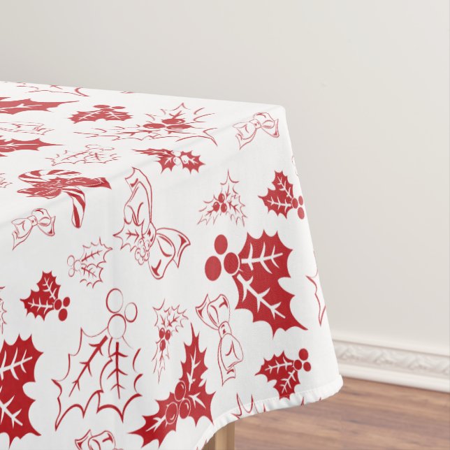 Toalha De Mesa Candy Cane Holly | Tablecloth White Red Christmas (Posição Original)