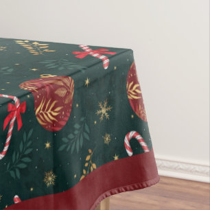 Toalha De Mesa Candy Canes Snowflakes Flocos de Neve Vermelho Bol