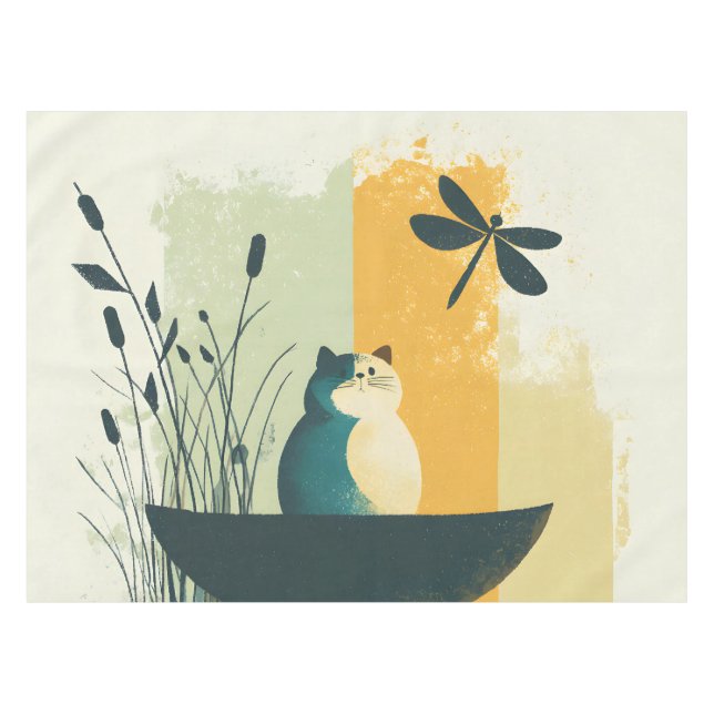 Toalha De Mesa Canoa Branca de Gatos Abstrato do Lago Chubby, Min (Frente (Horizontal))