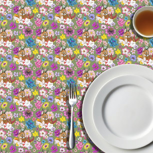 Toalha De Mesa Caracal Selvagem Elegante Lírios Florais Verde
