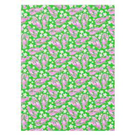 Toalha De Mesa Caranguejo Flor Rosa Verde Padrão Préppy