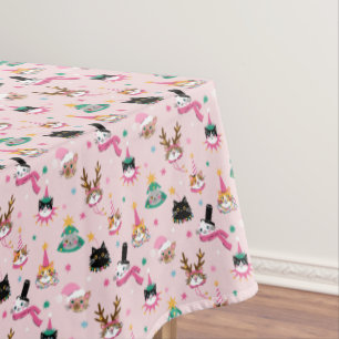Toalha De Mesa Caras de Gato Festivo no Padrão de Chapéus de Féri