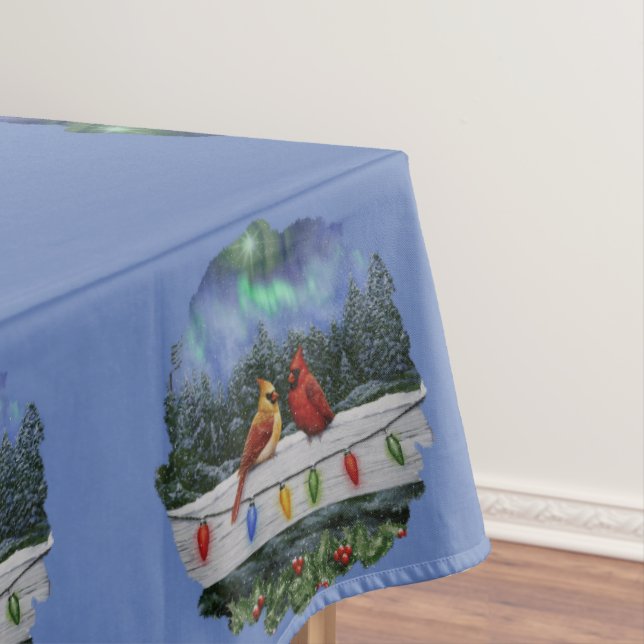 Toalha De Mesa Cardinhos e Luzes de Natal Neve de inverno (Posição Original)