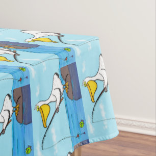 Toalha De Mesa Cartoon pelicano de pesca engraçado