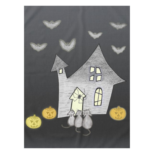 Toalha De Mesa Casa De Halloween, Gatos Pretos, Morcegos (Frente)