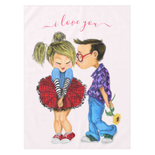 Toalha De Mesa Casal Romântico - Amor - Eu Amo-Te - Beijo