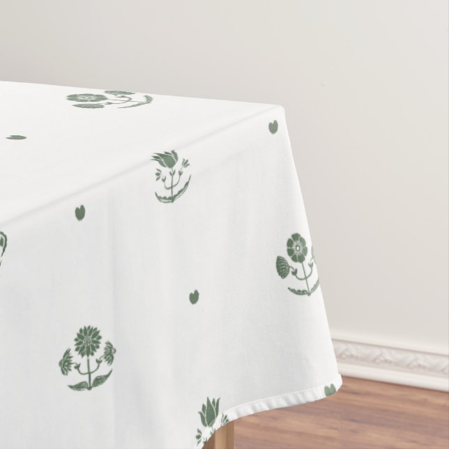 Toalha De Mesa Casamento com Impressão Botânica Verde e Branco (Posição Original)