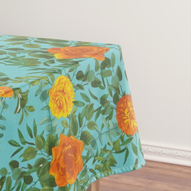 Toalha De Mesa Casamento Floral de Orange & Teal Aqua Peony Rosa (Posição Original)