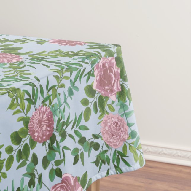 Toalha De Mesa Casamento Floral de Rosa de Peonia Rosa-Azul-Claro (Posição Original)