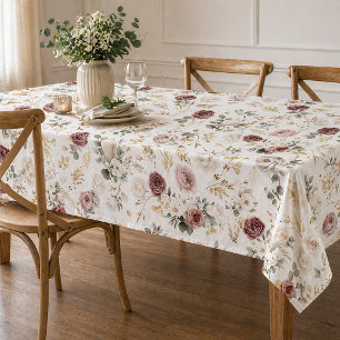 Toalha De Mesa Casamento Floral em Aquarela Rosa Pó Outono