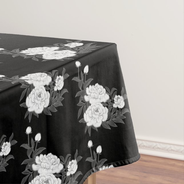 Toalha De Mesa Casamento/Ocasião Floral Branco e Preto Elegante (Posição Original)