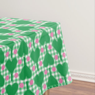 Toalha De Mesa Casamento Verde e Rosa Xadrez Preppy de Pickleball