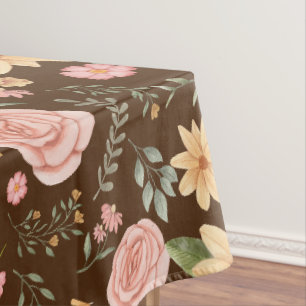 Toalha De Mesa Castanho Elegante Vintage Padrão de Flor Selvagem