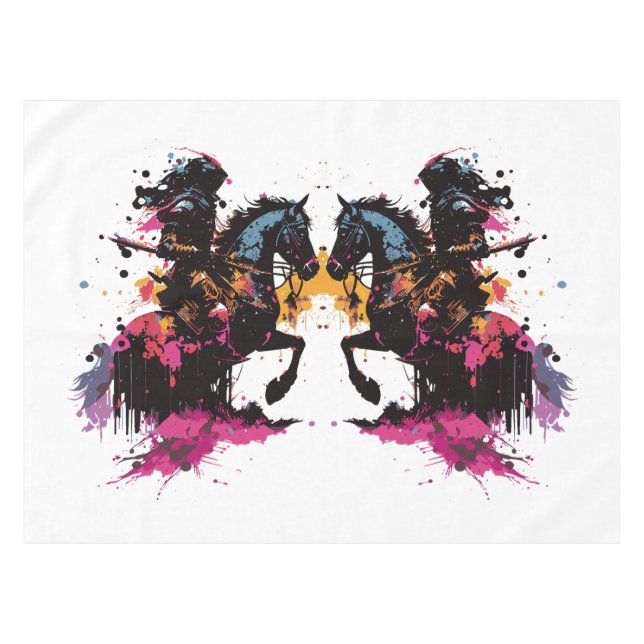 Toalha De Mesa Cavalo de cavalaria de guerra na aquarela (Frente (Horizontal))