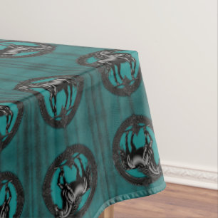Toalha De Mesa Cavalo Negro Teal Equestre do País Ocidental