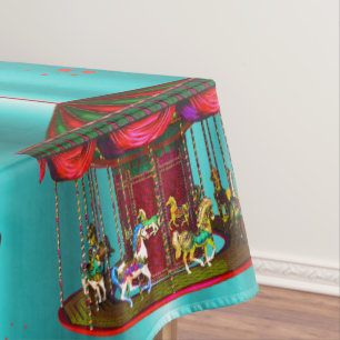 Toalha De Mesa Cavalos carrossel de azul