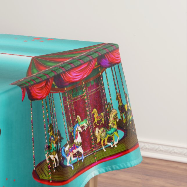 Toalha De Mesa Cavalos carrossel de azul (Posição Original)