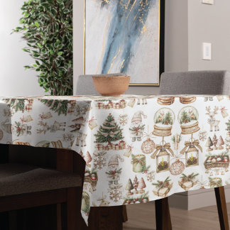 Toalha De Mesa Cena Elegante de inverno com aves e ornamentos