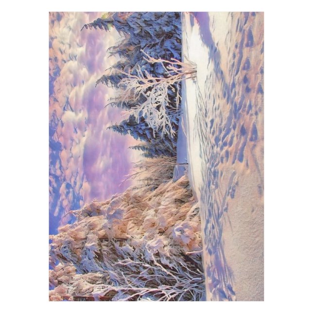 Toalha De Mesa Cenário de inverno com aquarela de árvores nevadas (Frente)