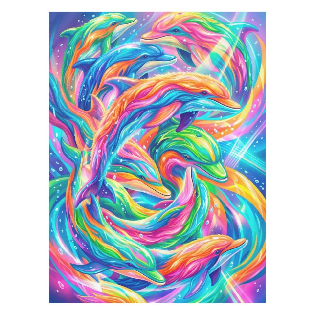 Toalha De Mesa Cenário de Sonhos de Golfinho Vibrante – Boho Psic (Frente)