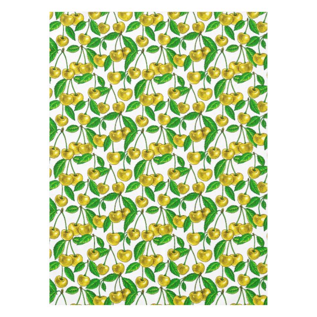 Toalha De Mesa Cerejas amarelas em branco (Frente)